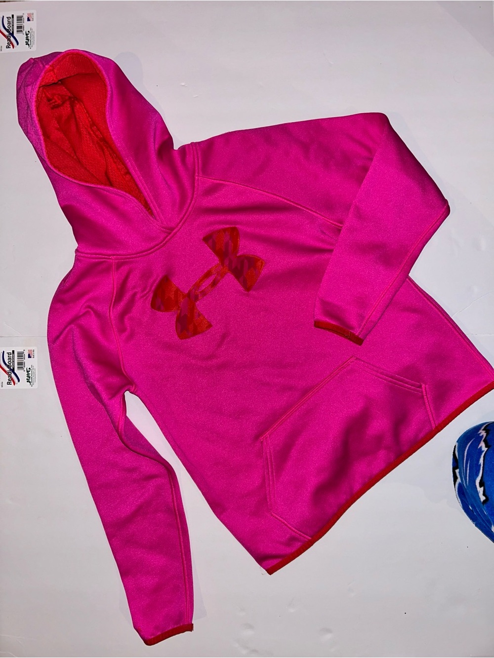 Under Armour Kids' Hot Pink Pullover Hoodie with Red Logo